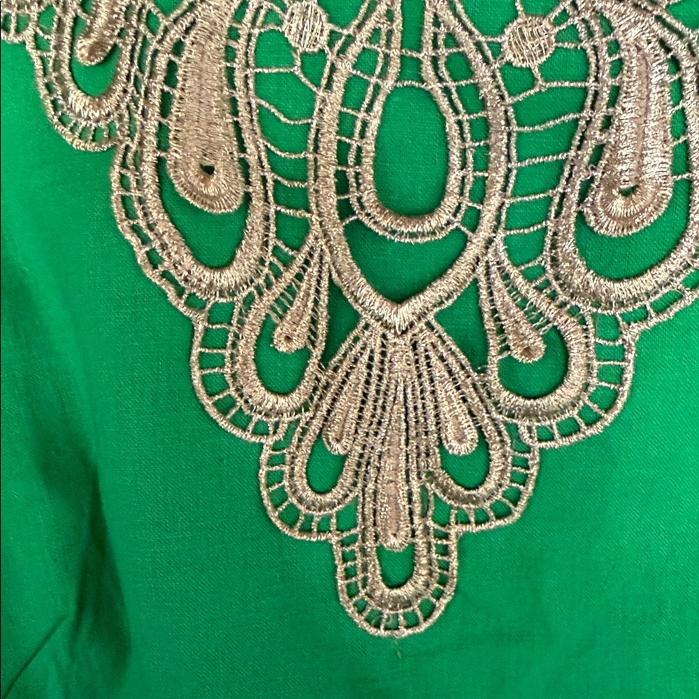 Sleeveless Emerald Midi Dress with Gold Embellished Neckline by J. Howard - Picture 3 of 7